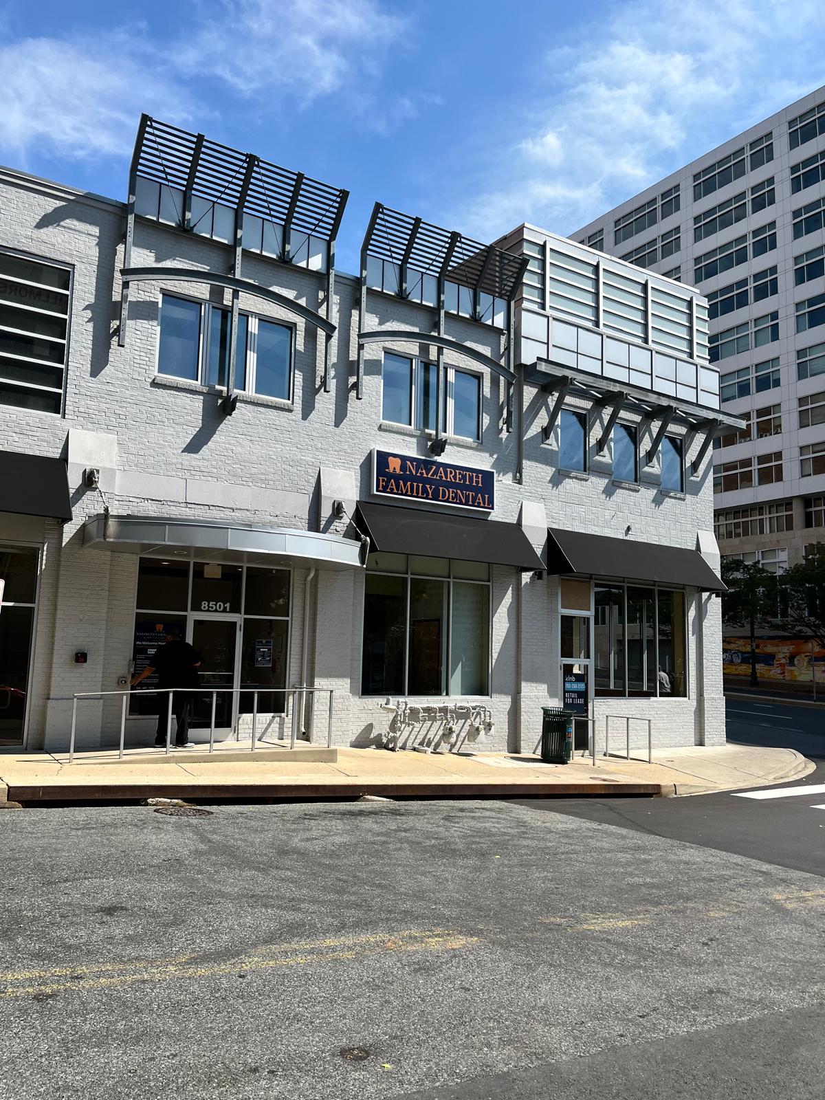 Exterior entrance of Nazareth Family Dental in downtown Silver Spring