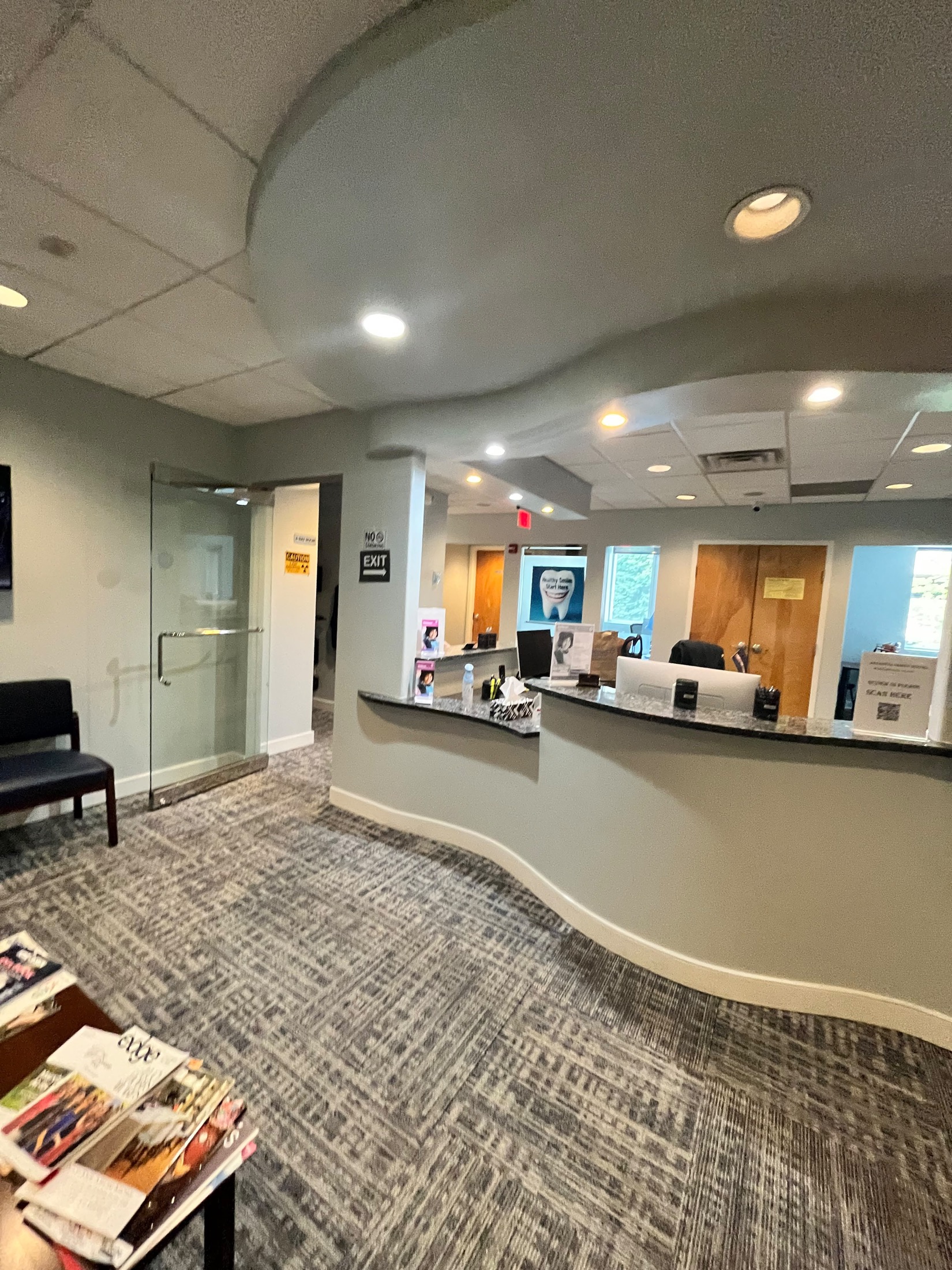 Bright reception desk at Nazareth Family Dental